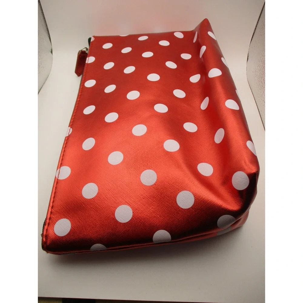 Disney Minnie Mouse Red Metallic Polka Dot Heart Makeup Bag Cosmetic Pouch